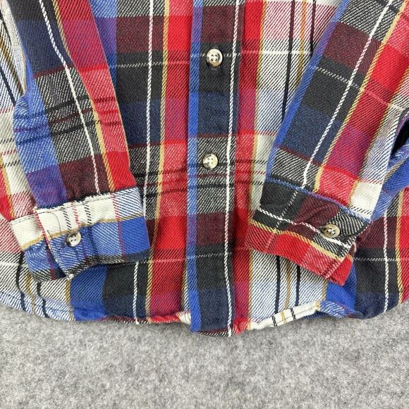 Vintage Five Brother Shirt Mens Medium Red Blue Plaid Flannel Union Made USA 90s - Picture 3 of 12